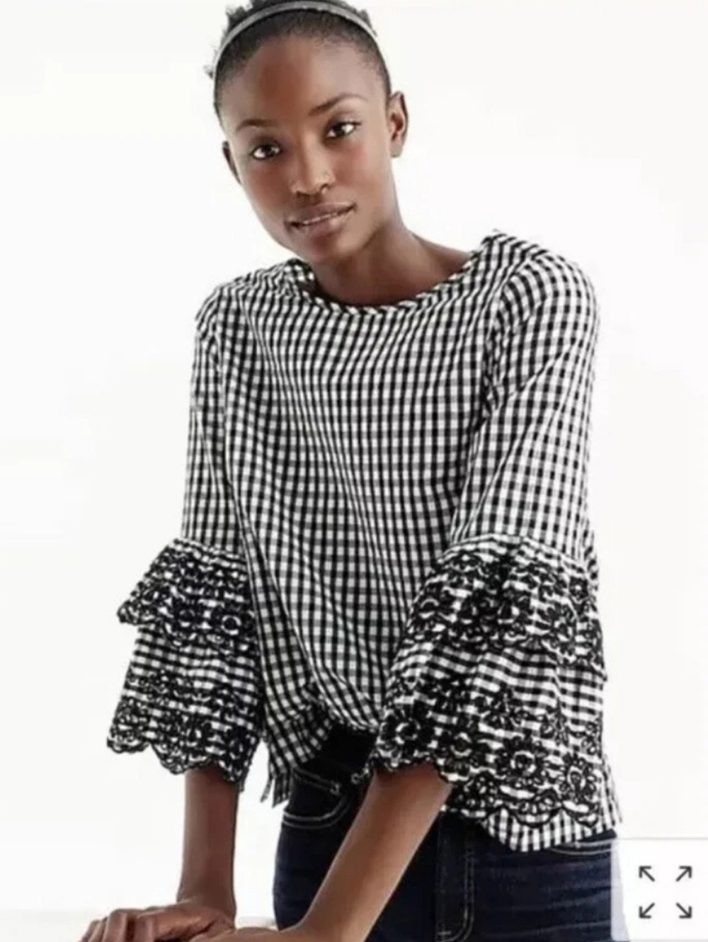 Black & White Gingham Ruffle Sleeve Top
